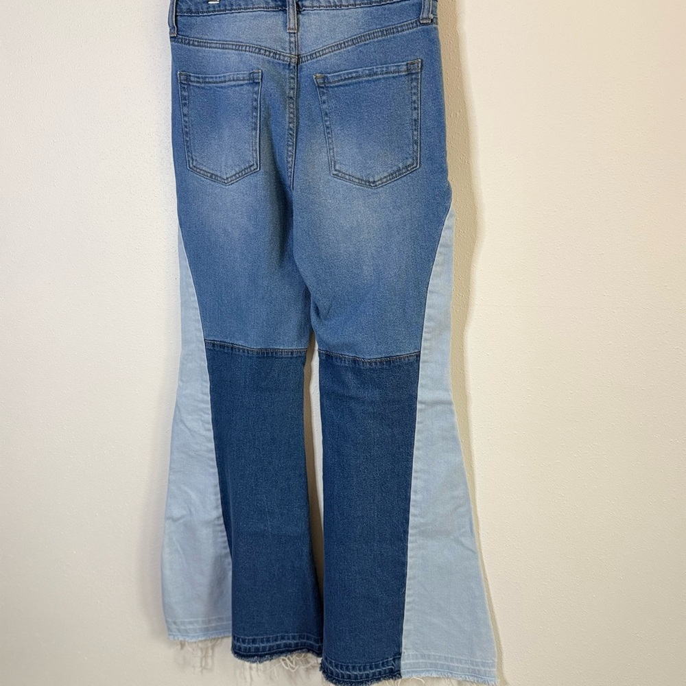 Y2K Two Tone Flare Jeans Colorblock Wide Leg Denim 7/28 - Picture 5 of 10